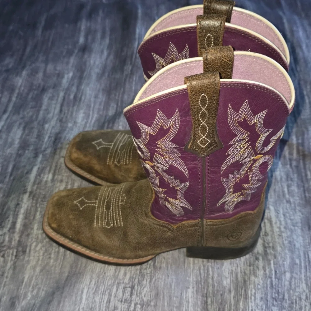 Ariat Kids Tombstone Brown Purple Leather Western Cowboy Boots 10015390 Size 1